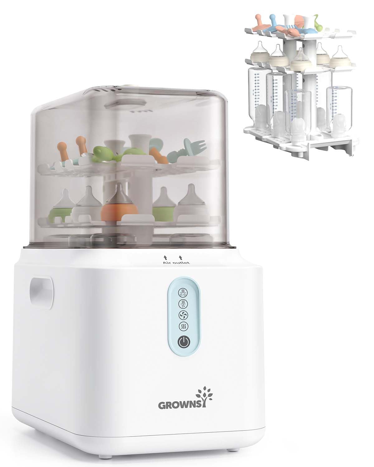 GROWNSY 3 Layers Large Capacity Bottle Sterilizer and Dryer, 45% Faster Electric Steam Sterilization, Universal Bottle Sterilizer for Baby Bottles, Breast Pump Parts, Glass & Plastic, Compact Design
