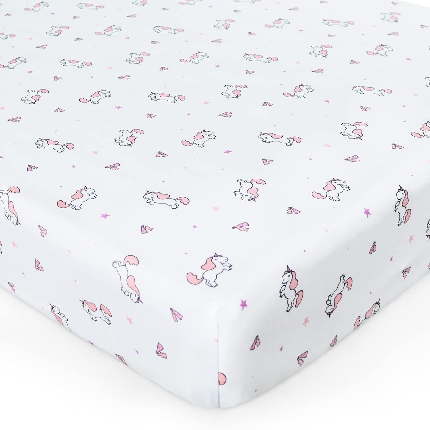 Girl Crib Sheets 2-Pack, Fitted 52'' x 28'' for Standard Crib & Toddler Mattress, Soft and Breathable Material, Neutral & Pink