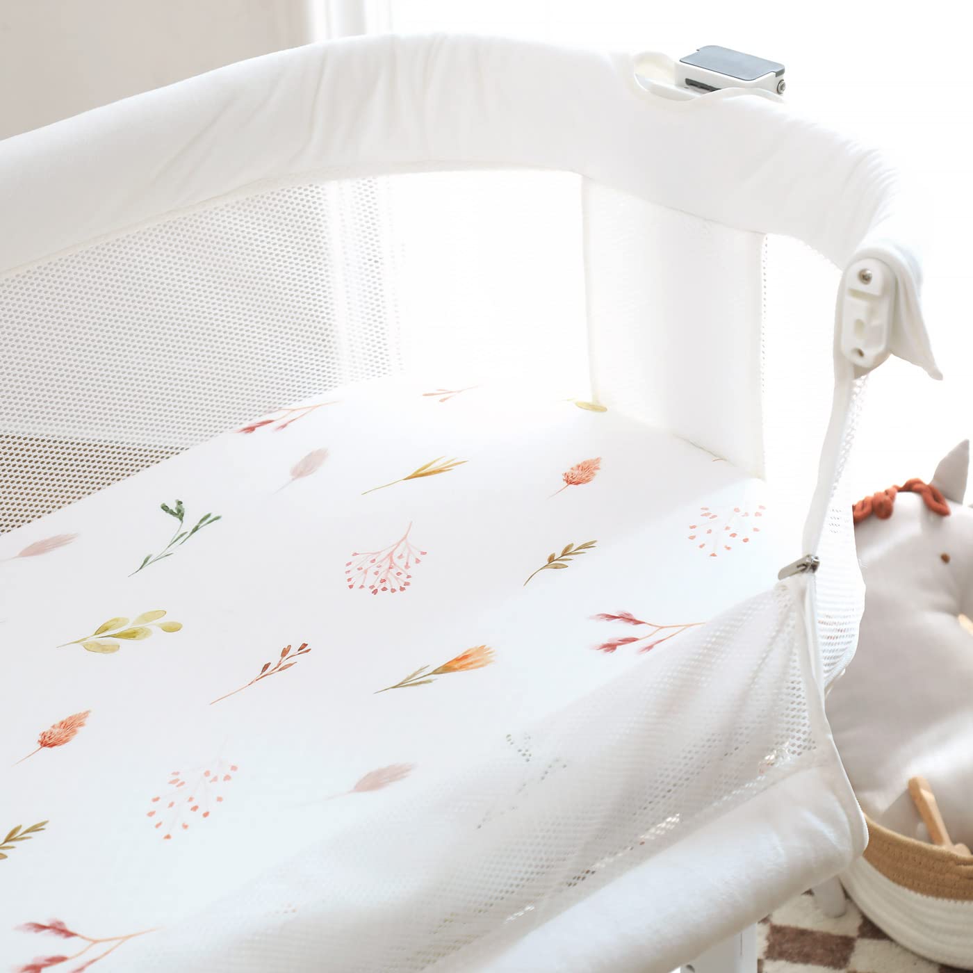 Stretchy Ultra Soft Bassinet Fitted Sheets 3 Pack, Universal Fitted for Bassinets Oval Rectangle Mattress, Pretty Bassinet Sheets for Baby Girls, Watercolor Rose Flora Orange Pink