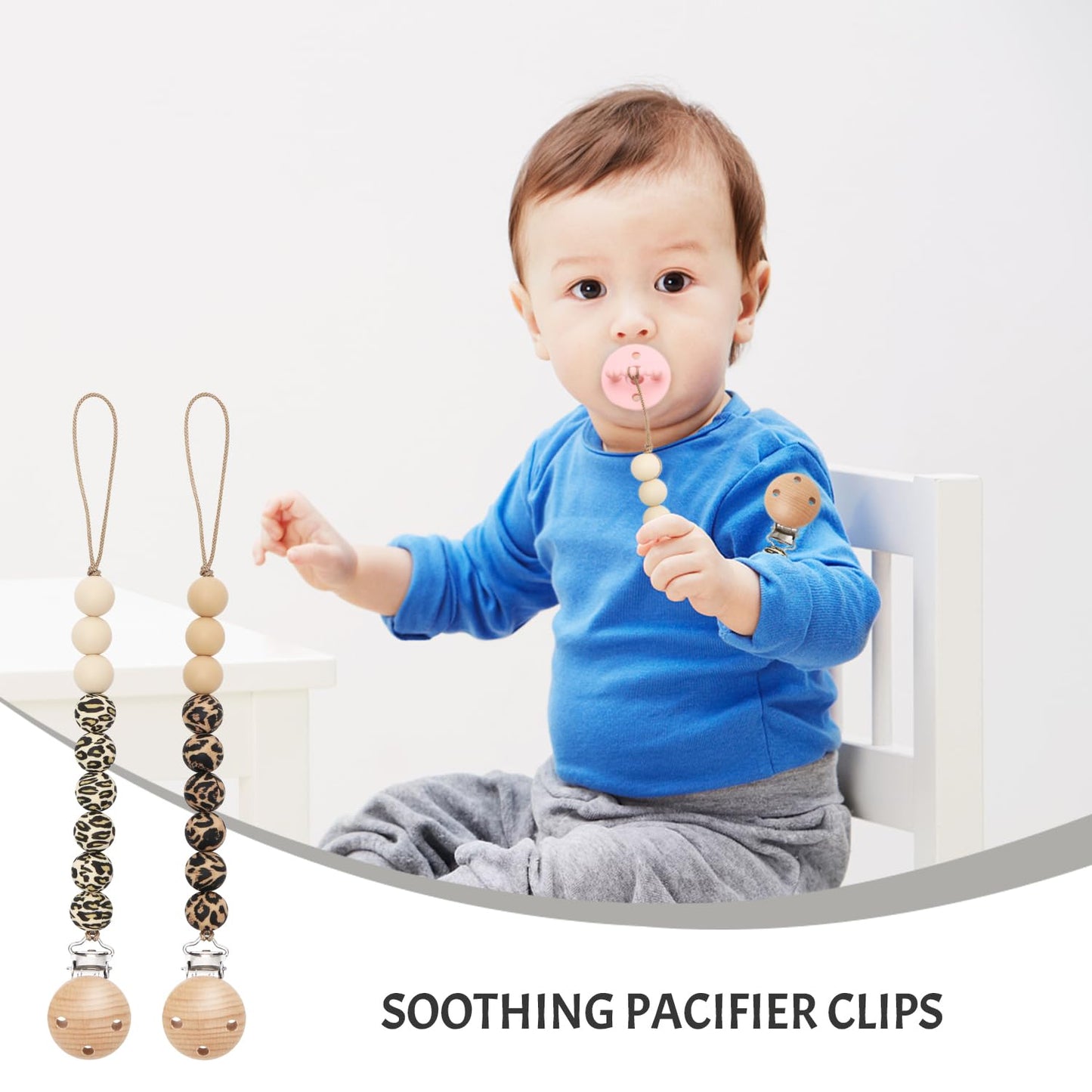 Pacifier Clips, 2PCS Silicone Soother Clips, BPA Free Pacifier Clip Pacifier Holder for Newborn Baby Boy Girl Gifts, Leopard Print
