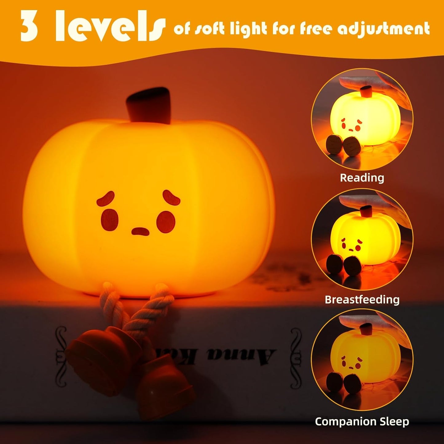 YISUN Pumpkin Night Light, Cute Silicone Nightlight for Baby Toddler, Rechargeable LED Nursery Lamp with Timer, 3 Level Dimmable Soft Squishy Night Lamp Gift for Bedroom Kids Room Decor