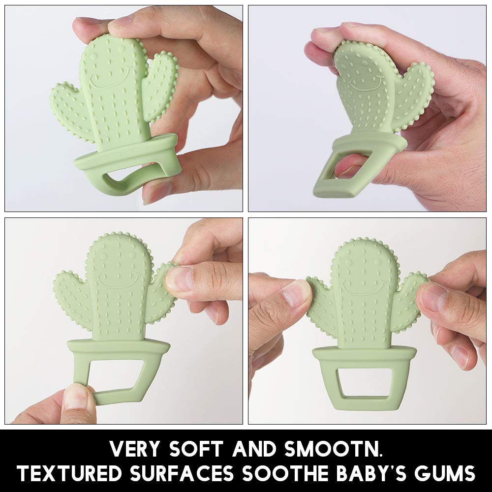 Baby Silicone Teether,Sensory Chew Toys,BPA Free Soft and Effective Infant Teething Pain Relief Toys,Freezer Safe,Food Grade Silicone,Best Shower Gift for Boys and Girls (Cactus)