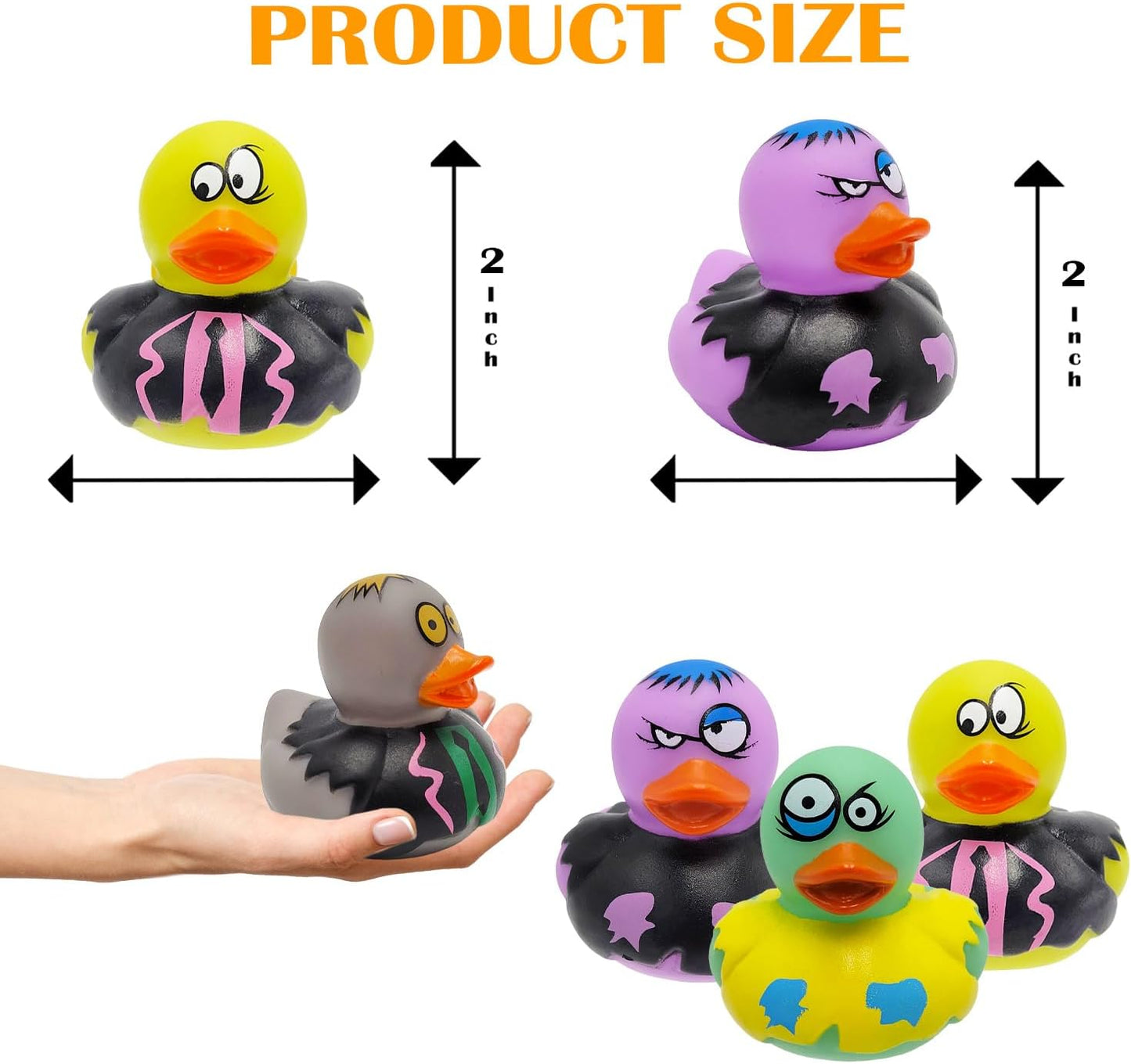 12-Pack Halloween Zombie Rubber Duck Toy Duckies for Kids, Bath, Birthday Baby Showers Summer Beach and Pool Activity, 2 Inches