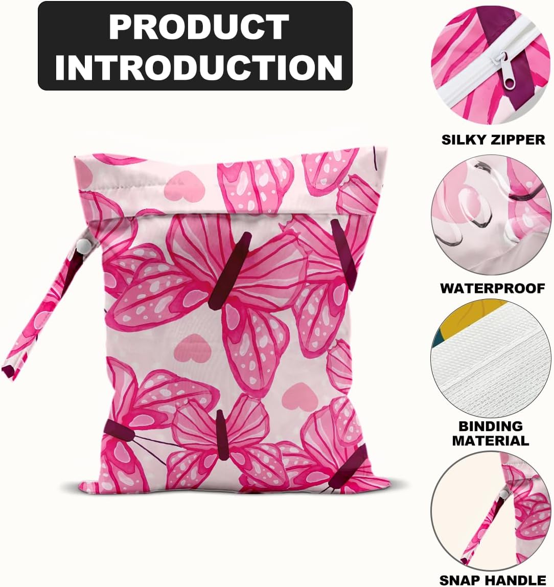Butterfly Gifts for Women, 2Pcs Butterfly Print Wet Bags, Wet Dry Bag Reusable Zipper Pouch for Swimsuit, Diapers, Beach, Dirty Yoga Gym Clothes, Toiletries, Waterproof Birthday Gifts