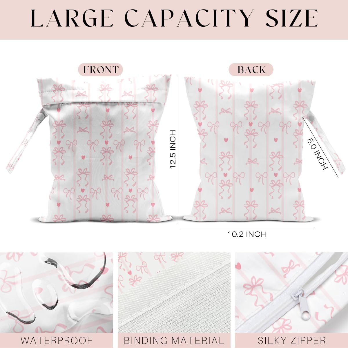 Wet Bag for Swimsuit, Beach Travel Essentials Wet Dry Bag, for Sunscreen Toiletry Dirty Clothes Yoga Gym Diaper, Friends Summer Beach Vacation Gifts. Bow Stripes