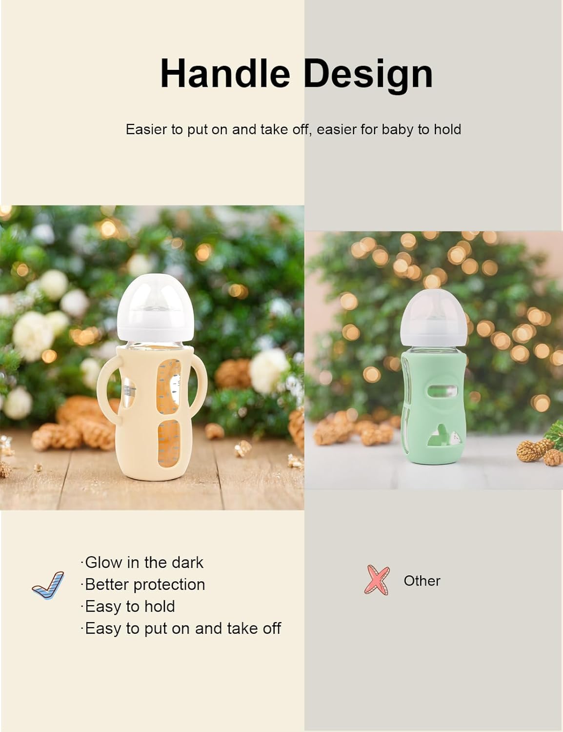 4-Pack Silicone Sleeves for Philips Avent Glass Bottles, BPA-Free Drop-Resistant Baby Bottle Sleeves with Handles, Compatible with Philips Avent Natural Glass Baby Bottles (8 oz)