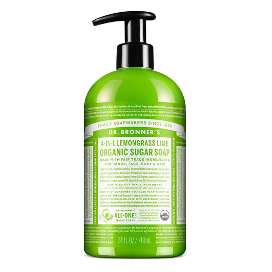 Dr. Bronner's - Organic Sugar Soap (Lemongrass, 24 Ounce) - Made with Organic Oils, Sugar and Shikakai Powder, 4-in-1 Uses: Hands, Body, Face and Hair, Cleanses, Moisturizes and Nourishes, Vegan