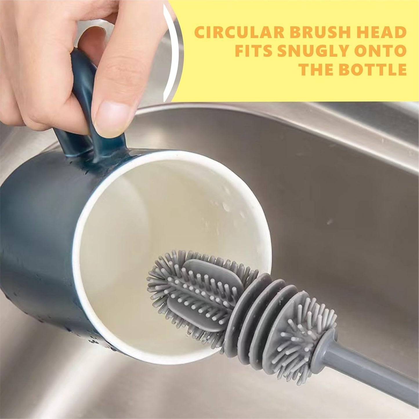 Silicone Bottle Brush,Silicone Bottle Cleaning Brush with Long Handle，be Suited to Cleaning Narrow Neck Containers, Vacuum Sports Bottle, Tumblers, Flask, Glassware (2 Pack, Black and White)