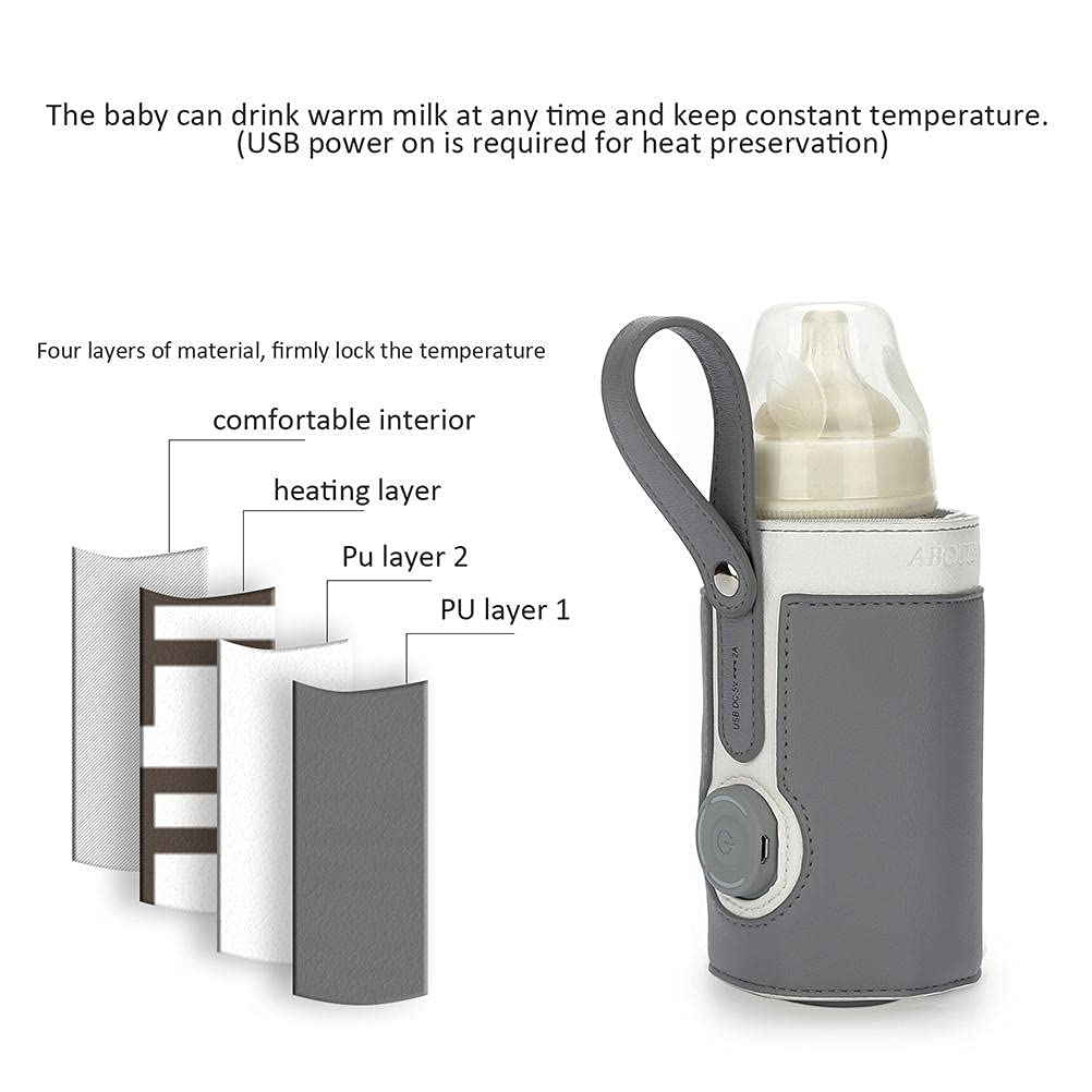 Portable USB Baby Bottle Warmer, 3 Temperature Adjustable for Car Travel and Milk Heat Keeper - Dark Gray
