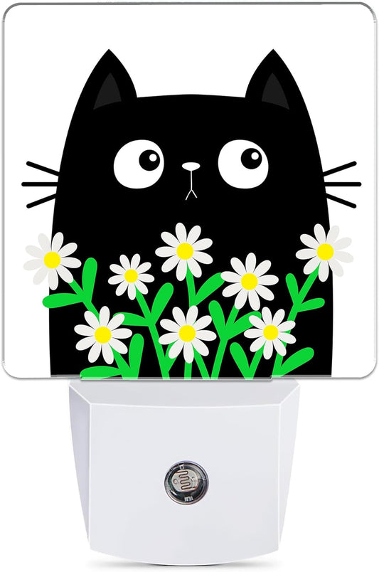 Cat Kitten Daisy Night Light, Camomile Bouquet Plug into Wall with Dusk to Dawn Light Sensors, Warm Nightlights for Bedroom, Bathroom, Hallway, Kitchen, Gifts Ideal for Women Men