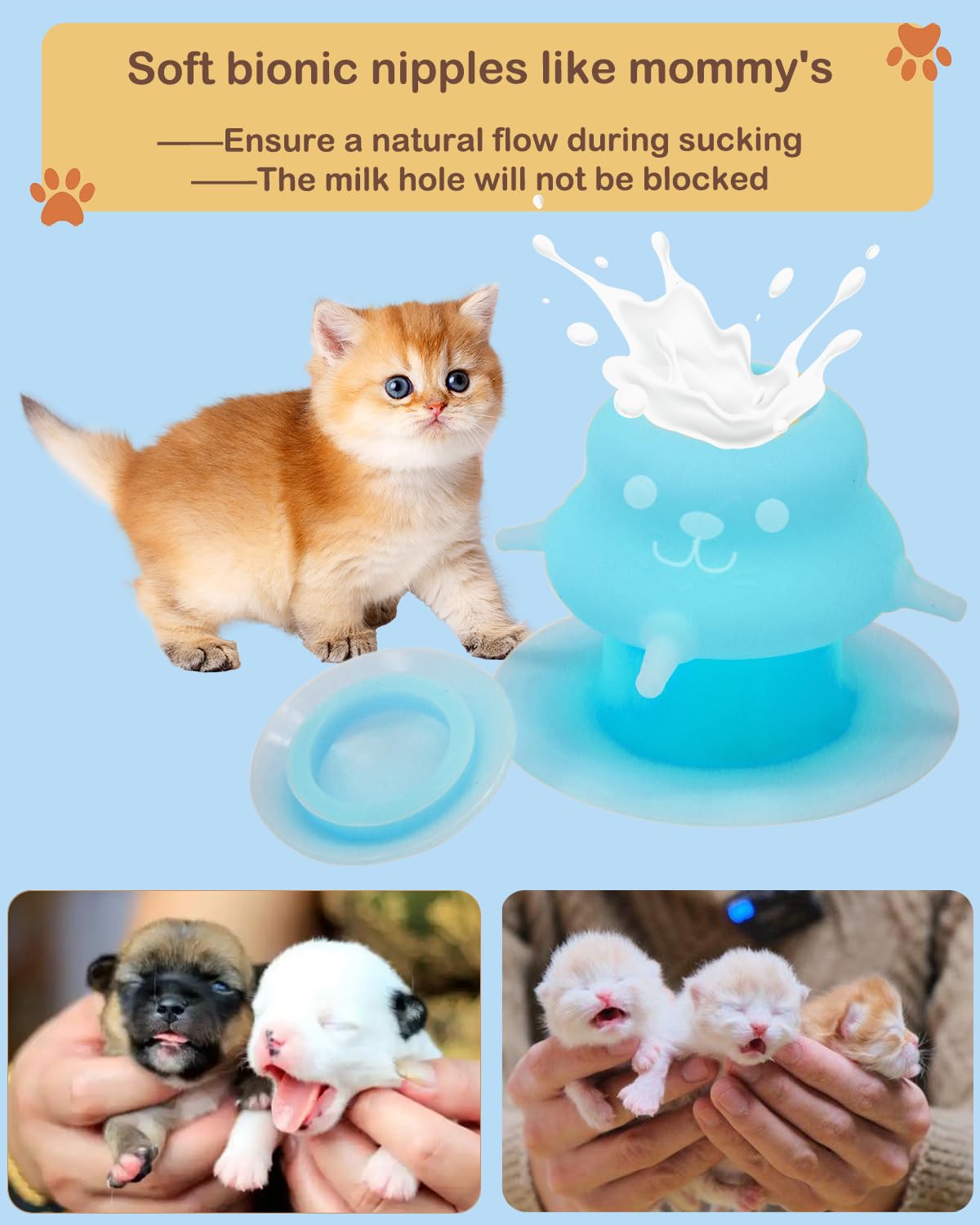 Puppy Bottles for Nursing Puppy Milk - 230ML Upgrade Puppy Feeder for Multiple Puppies, Kitten Bottle Feeding Kit,4 Nursing Nipples for Kittens,Puppies (Blue)