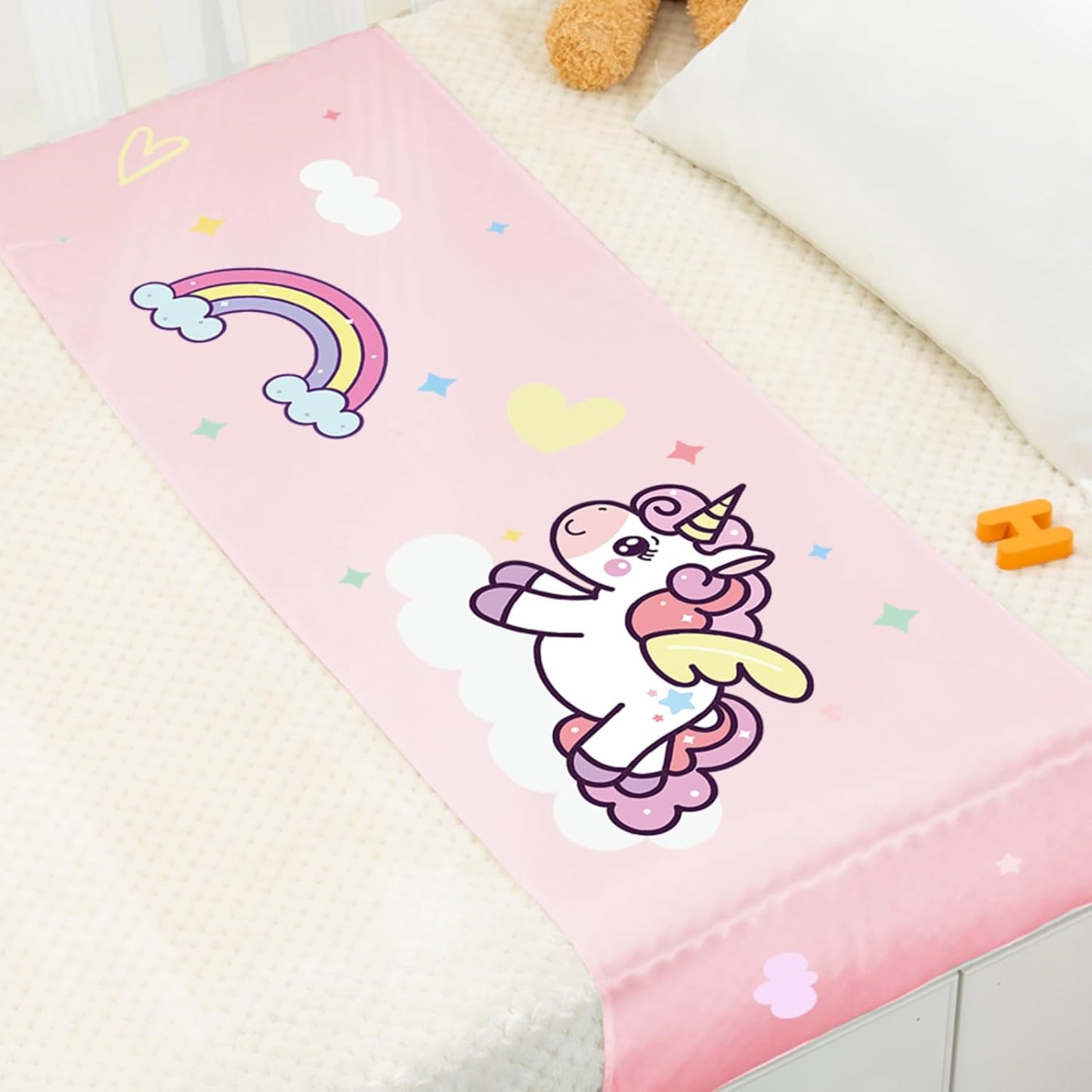 PROMEED 100% Mulberry Silk Crib Half Sleeve Sheet for Baby Hairloss and Bald Spot, Oeko-TEX Certified 23 Momme Silk Unicorn Toddler Crib Bedding Sheets for Baby Gilrs (Pink Unicorn)