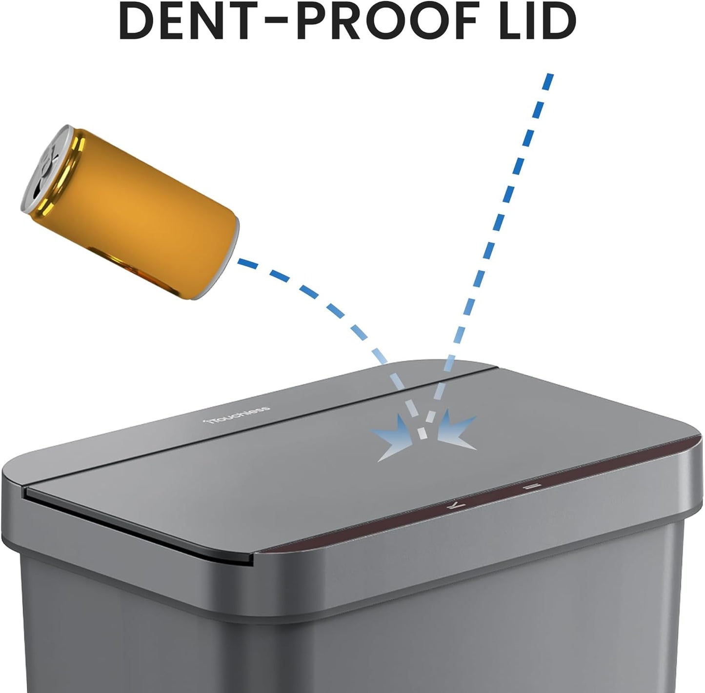 iTouchless Prime 13.2 Gallon Sensor Trash Can, Slim and Space-Saving, Durable Dent-Proof Construction, Automatic Bin Gray Color Great for Kitchen, Home, Office, Business, Garage, Plastic
