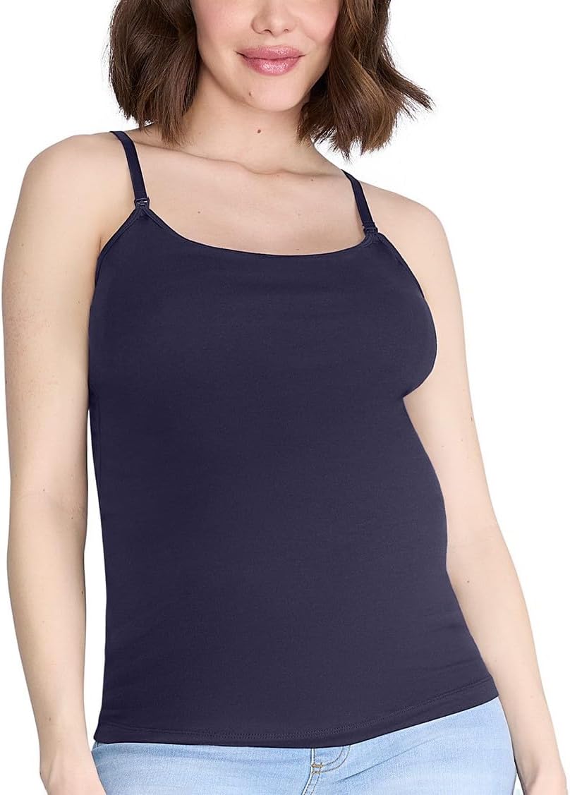 Motherhood Maternity Women's Clip Down Nursing Tank Top Cami with Adjustable Straps and Built-in Shelf Bra for Breastfeeding