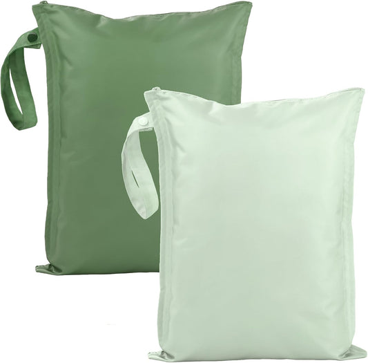 Wet Dry Bags Water Resistant - 2 Pack Reusable Waterproof Wet Dry Bag for Swimsuits & Baby Clothes - Leakproof Storage Pouch Bag for Travel & Baby Diaper - Travel Laundry Daycare Bags