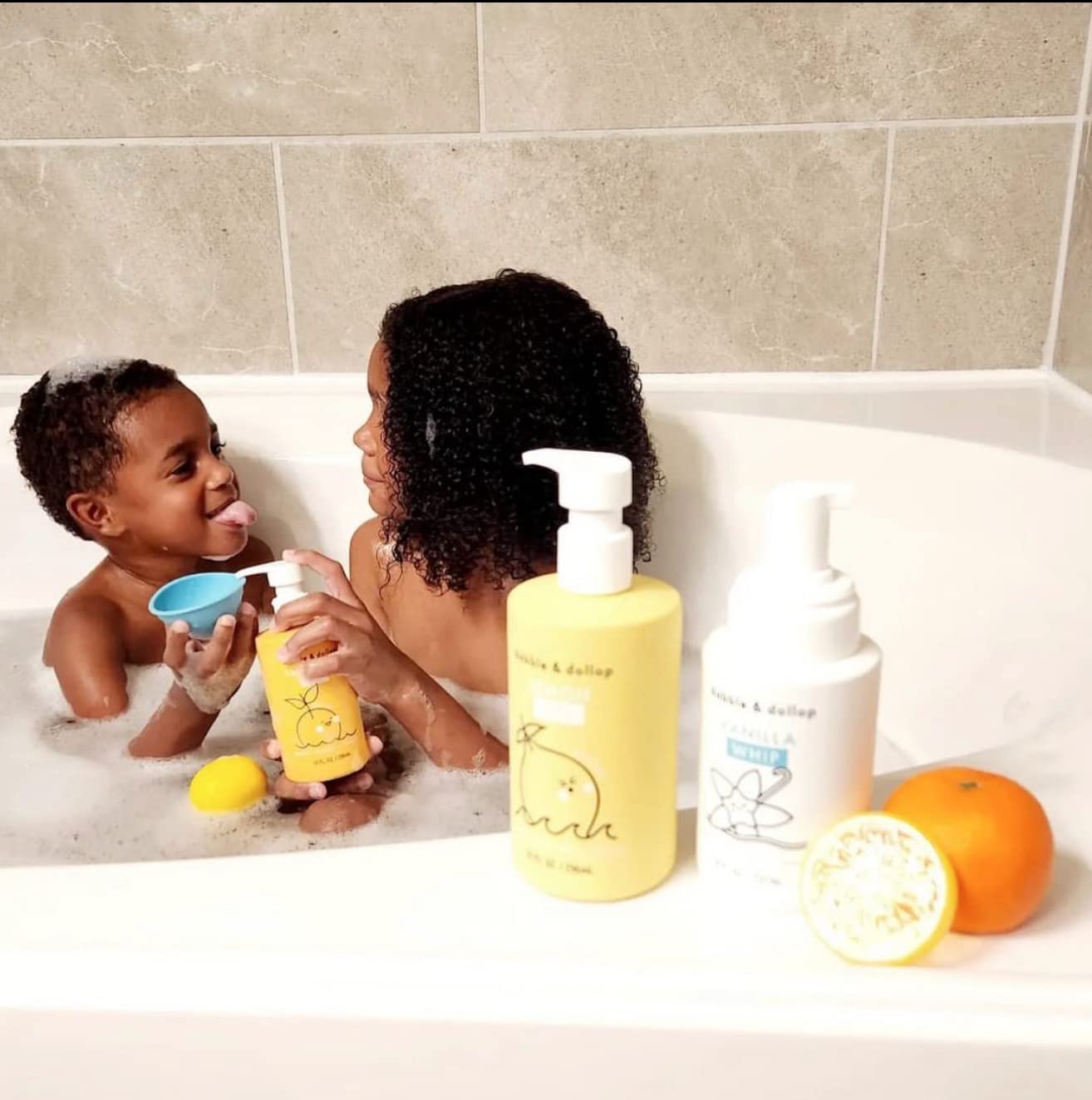 Dabble & Dollop Lemon + Vanilla Body Wash & Shampoo – 3-in-1 Natural Bubble Bath for Kids, No Parabens or Sulfates, Vegan, Gluten-Free, Tear-Free (2-Pack)