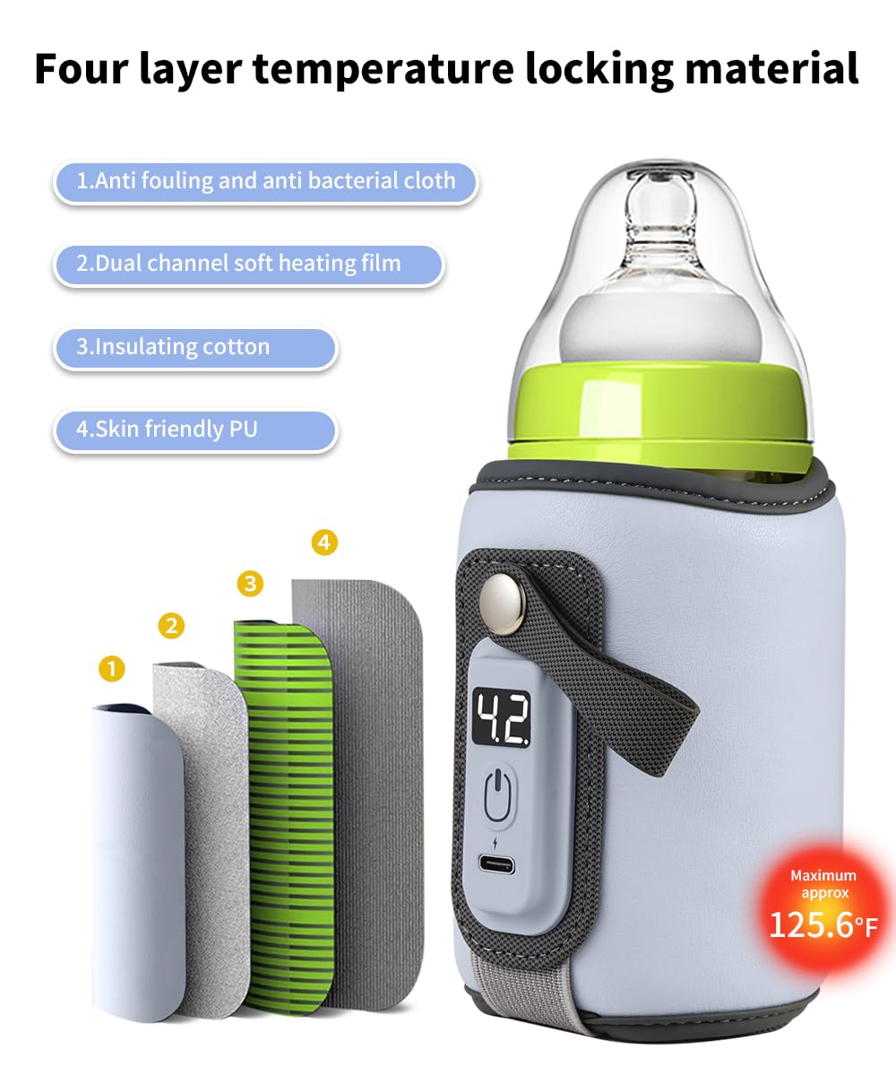 Bottle Warmer, Baby Milk Warmer with 5-Speed Temperature Control, Stable Constant Warming with LED Display, USB Powered with 18W Adapter, Suitable for Home and Travel (Blue-us)