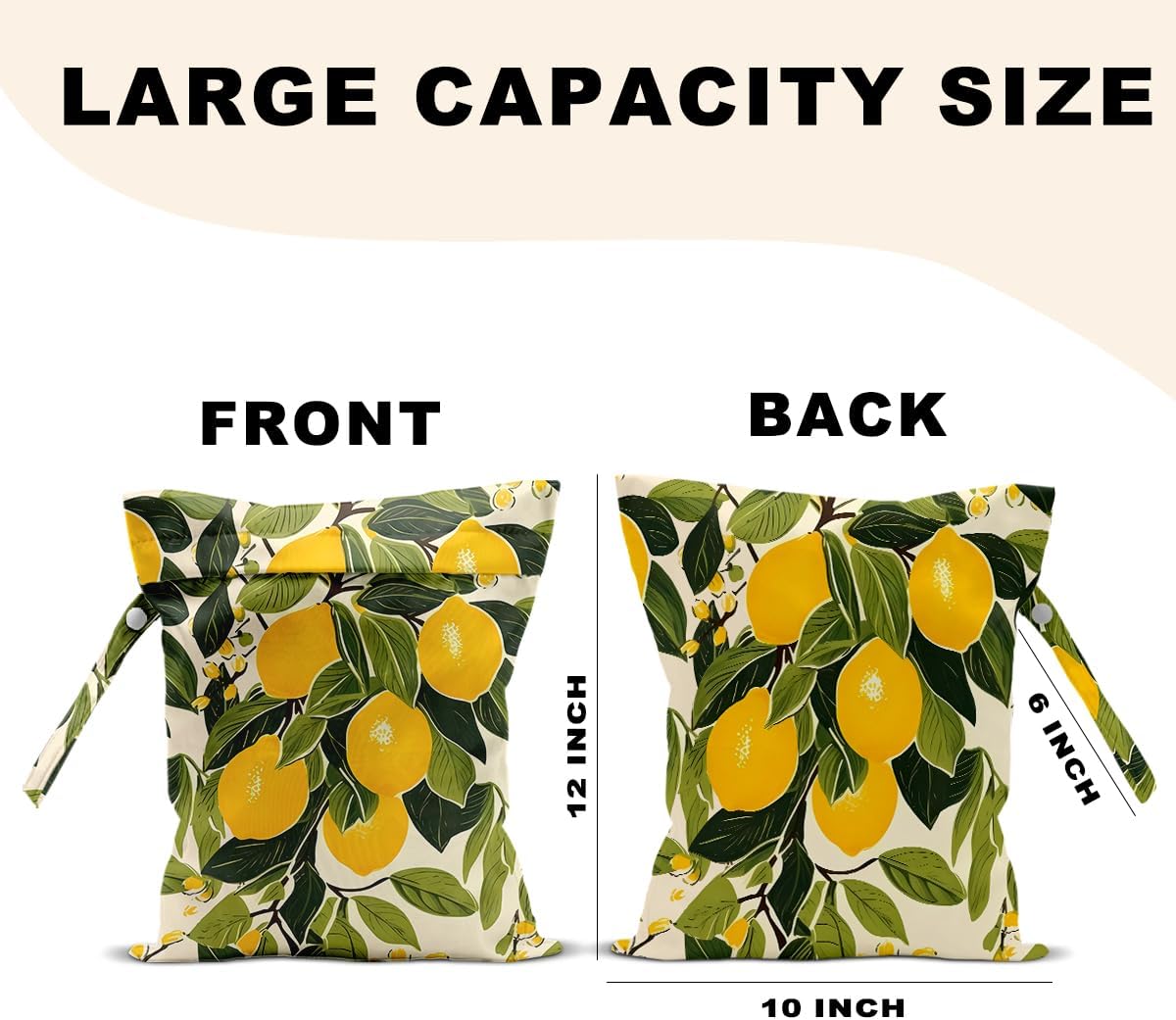 Summer Lemon Wet Bag 12x10 Inch, Rustic Lemon Waterproof Travel Laundry Bags, Washable Reusable Wet Dry Bag for Swimsuit Beach Diapers Dirty Yoga Gym Clothes, Plant Gifts for Women Friend