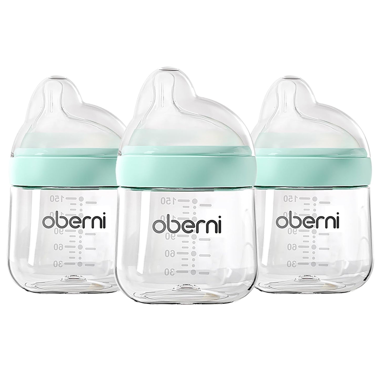 Baby Bottles with Slow Off-Centered Nipple for 0+ Months, Anti Colic Newborn Milk Feeding Bottle, 150ml/5oz/Blue/3Pack