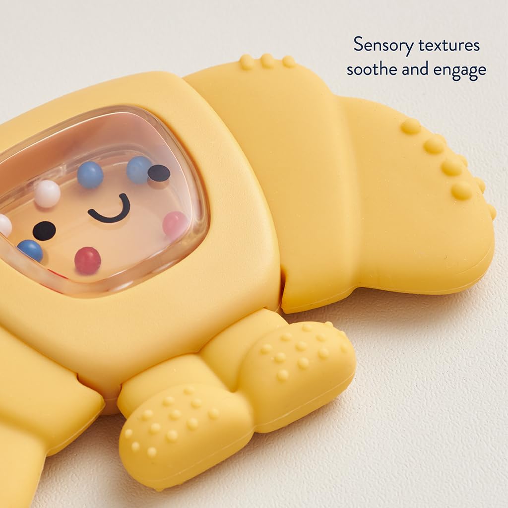 Itzy Ritzy Silicone Rattle Teether– BPA-Free Silicone Teether with Rattle for Babies & Toddlers – Features a Gentle Rattle Sound, Colorful Beads & Multiple Textures (Croissant)