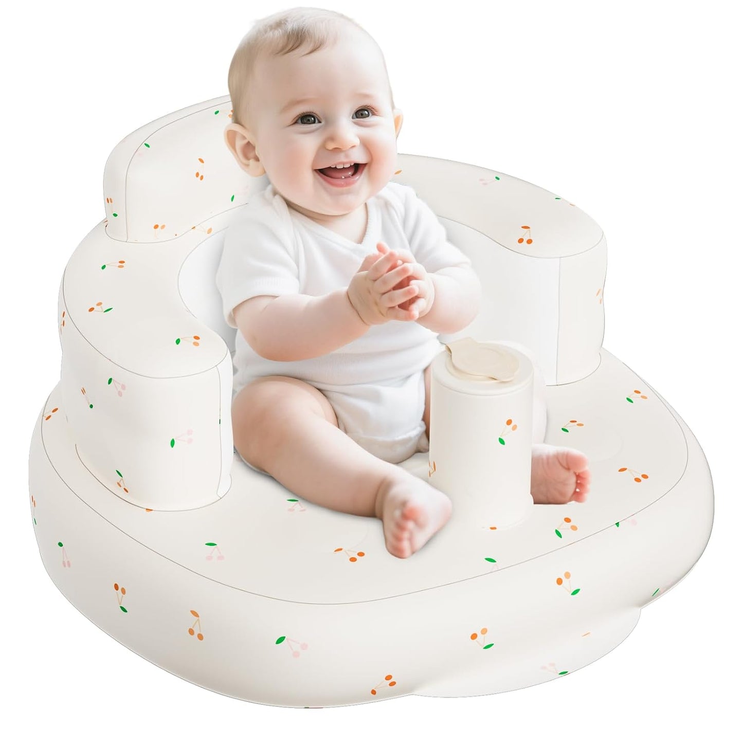 Blow Up Seat for Baby, Inflatable Baby Chair 3 Months & Up, Chair for Babies Sitting Up with Built in Pump (Cherry)