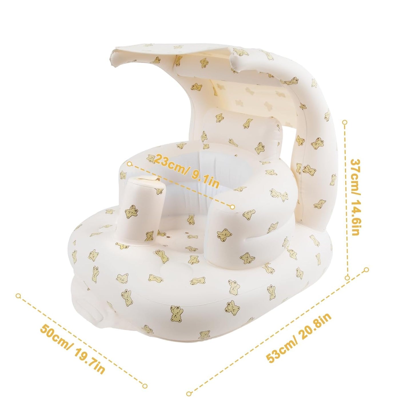 Inflatable Baby Seat with Integrated Canopy for Babies 3 Months & Up, Baby Floor Seats for Sitting Up, Baby Seats for Infants, Blow Up Baby Chair with Built in Air Pump - Bear