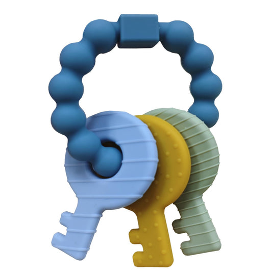 Baby Keys Teether Toys,Silicone Teething Toys for 3+ Months,Teething Keys Toy for Infants-Soft & Raised Texture to Soothe Gums,BPA Free (Deep Blue)