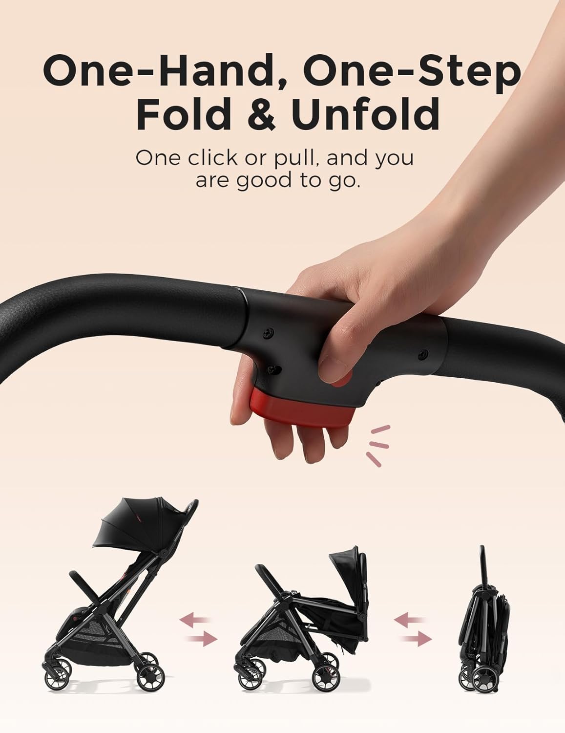 Momcozy ClickGo Lightweight Stroller, Compact Travel Stroller for Airplane with One-Click Fold, Baby Strollers and Toddler Stroller with Large Canopy for Kids from 0 Months, Extendable UPF50+ Canopy