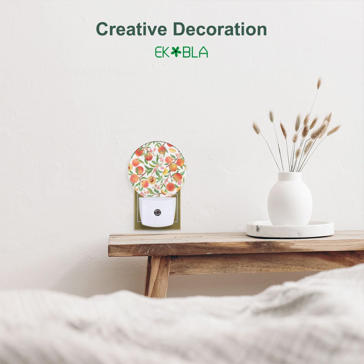 EKOBLA Peach LED Night Light Vibrant Cute Fruits Bright Colorful Design Dusk to Dawn Plug-in Nightlights Auto Sensor for Home Indoor Bathroom Hallway Kitchen