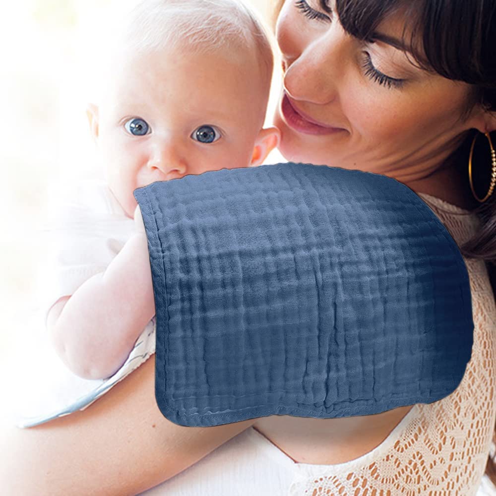 Yoofoss Muslin Burp Cloths for Baby 10 Pack 100% Cotton Baby Washcloths for Boys Girls Large 20''X10'' Super Soft and Absorbent Dark Blue