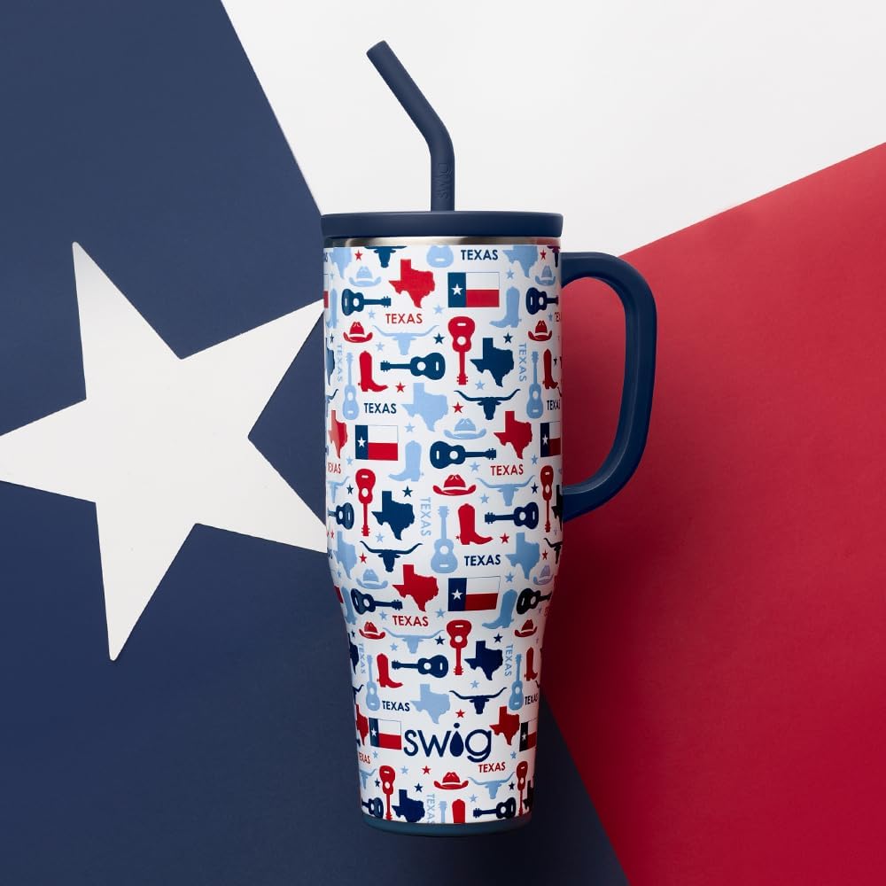 Swig Life 40oz Mega Mug, 40oz Tumbler with Handle and Straw, Extra Large Insulated Tumblers, Cup Holder Friendly Travel Mug (Lone Star)