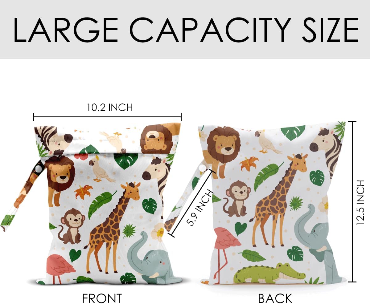 Wet Bag for Swimsuit Travel Pool Baby Cloth Diapers Dirty Yoga Gym Clothes Beach Bags Summer Gifts for Women Men Beach Vacation Essentials Jungle Animals Waterproof Wet Dry Bag Travel Laundry Bags
