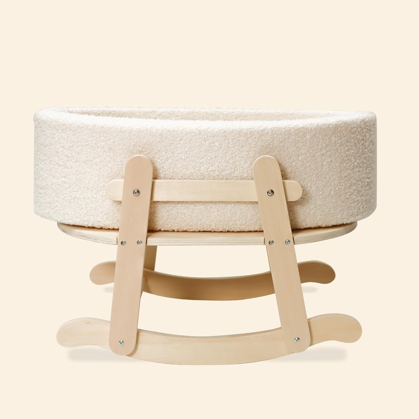 Wooden Baby Doll Crib, Baby Doll Bed Toys for Cat Dog, Wooden Boucle Bassinet for Dolls Up to 16 Inch, Doll Accessories with Mattress and Bassinet, Gift for Boys & Girls