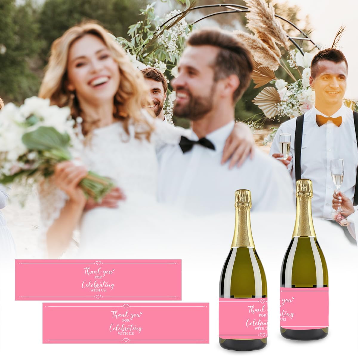 100PCS Wedding Water Bottle Labels Waterproof Greenery Floral Wraps Sticker for Water Bottle Baby Shower Bottle Label for Bridal Shower Party Thanks A17