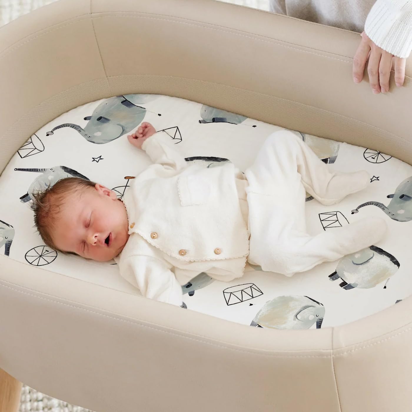 Stretchy Ultra Soft Fitted Bassinet Sheets Set 3 Pack, Universal Fit for Bassinets Baby Cradle Moses Basket Oval Rectangle Mattress Safe and Snug, Stylish Bassinet Sheet of Elephant Print