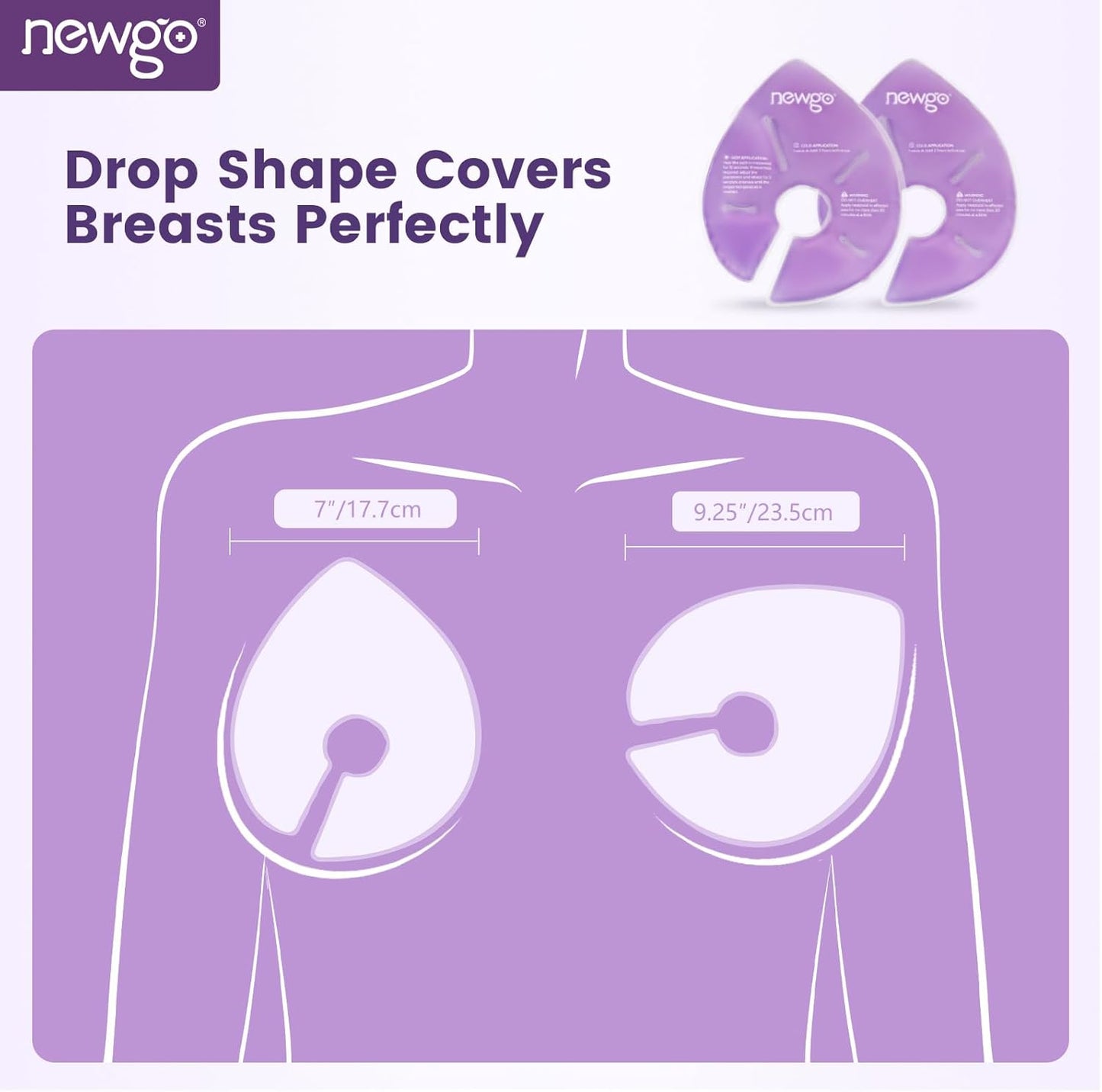 NEWGO Large Breast Therapy Pads, Hot & Cold Gel Ice Packs for Breastfeeding, Postpartum Nursing, Engorgement, Mastitis, Pain Relief Breast Pads with Soft Covers, 2 Pack