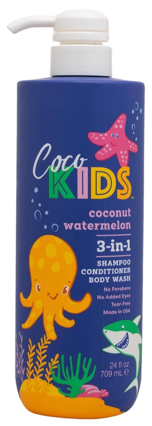 Cocomagic Watermelon 3-in-1 Shampoo, Conditioner & Body Wash – Gentle for Daily Use | Nourishing, and Refreshing for Hair & Skin, Paraben-Free, Dyes-Free, Tear-Free | Made in USA, 24 Fl Oz