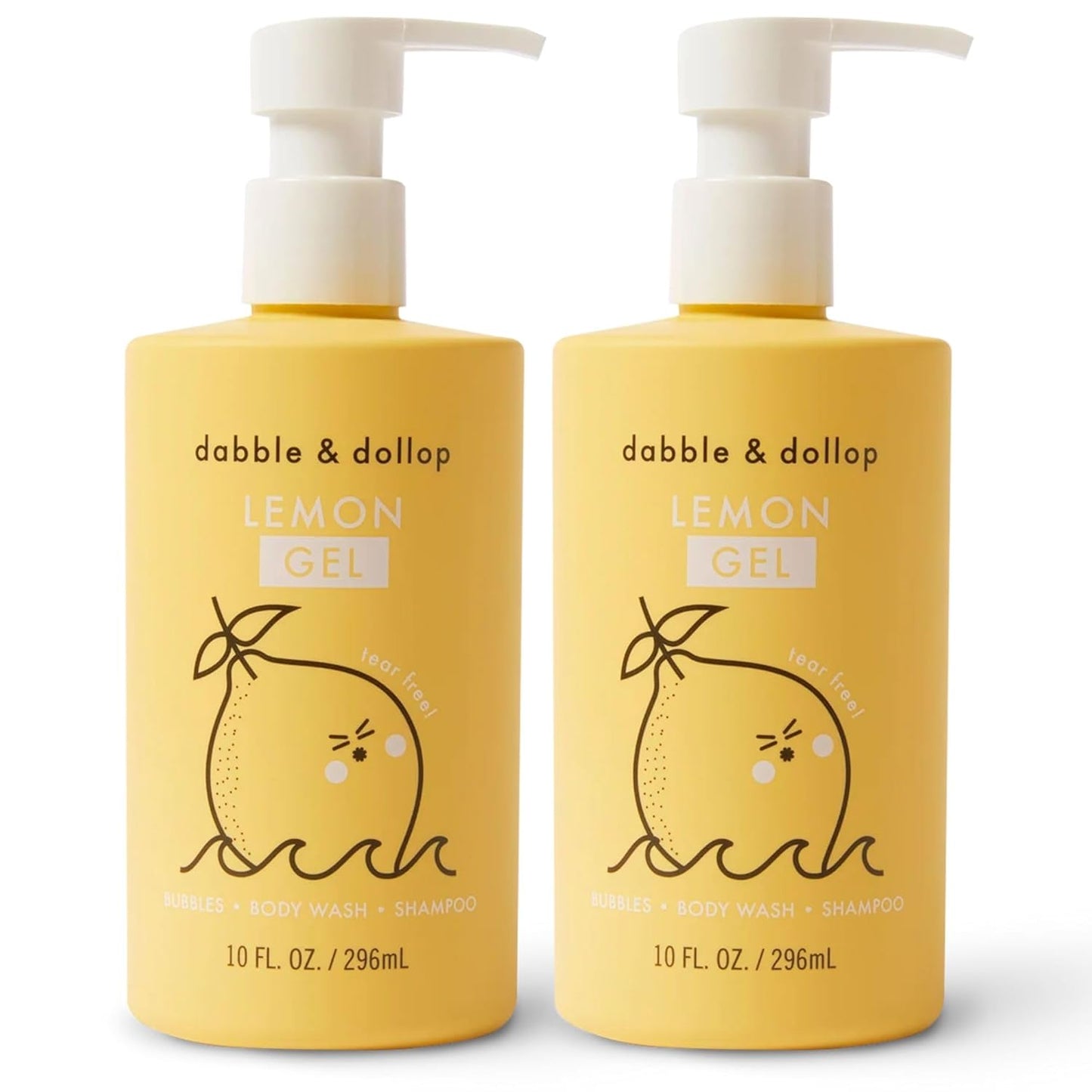Dabble & Dollop Lemon Body Wash & Shampoo – 3-in-1 Natural Bubble Bath for Kids, No Parabens or Sulfates, Vegan, Gluten-Free, Tear-Free (10oz, Pack of 2)