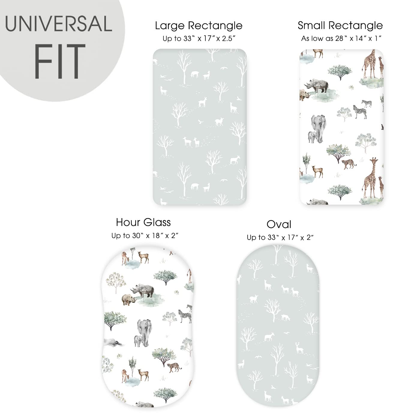 Stretch Ultra Soft Fitted Bassinet Sheet Set 2 Pack, Universal Fit for Bassinets Baby Cradle Moses Basket Oval Rectangle Mattress Safe and Snug, Pretty African Savannah Animals Pattern