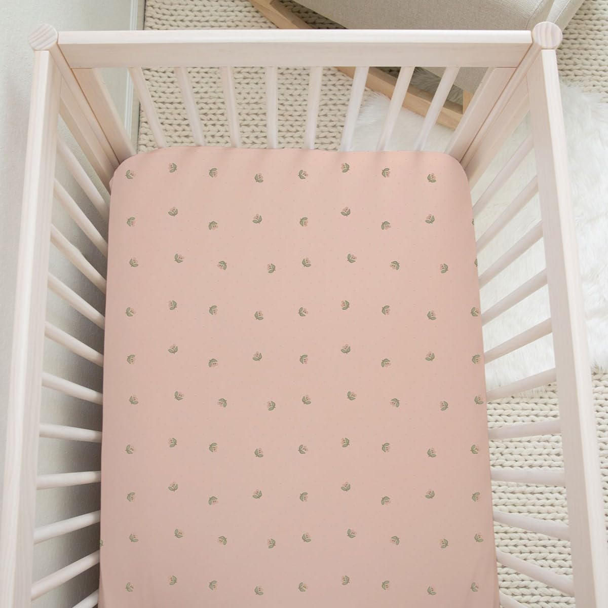 Ely’s & Co. Crib Sheets, Baby Girl Fitted Crib Mattress Sheet Set, 2 Pack, 100% Jersey Knit Cotton, Infant and Toddler Nursery Bedding, Pink Vintage Print, 28” x 52”
