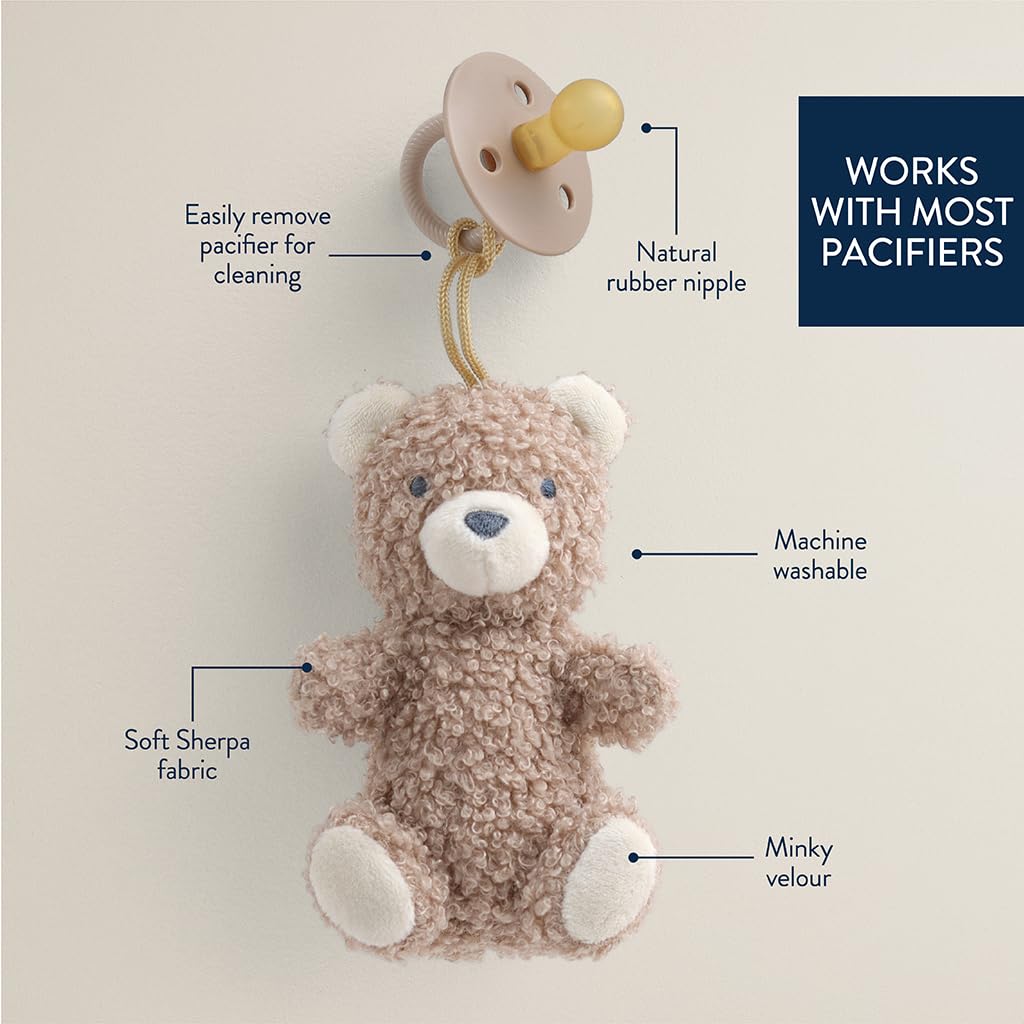 Itzy Ritzy Pacifier & Lovey Set - Natural Rubber Paci with Stuffed Animal Lovey - Detachable Plush Bear Pacifier Holder & Coordinating Natural Rubber Soother, Ideal for Ages 0-6 Months (Bear)