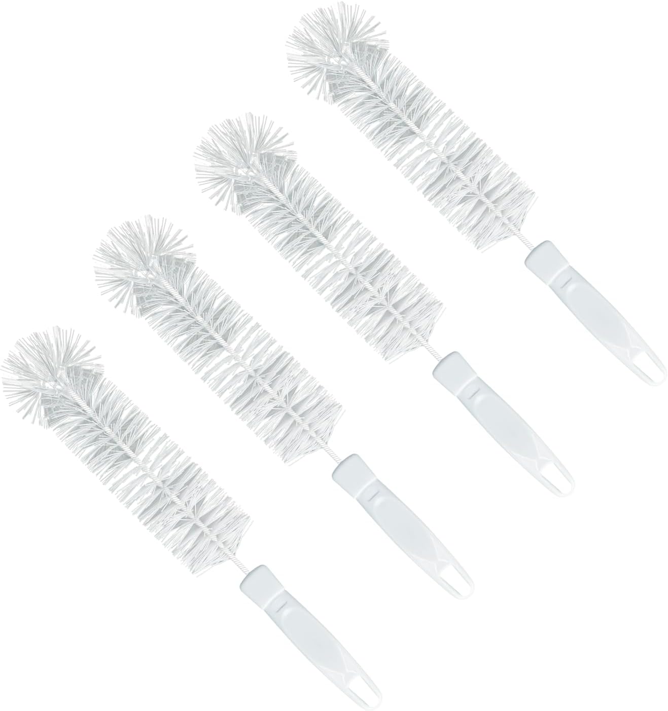 LOLA Bottle Brush Cleaner, 4 Pack, Durable Fiber Bristles Around Twisted Wire with Gripper Handle & Storage Hang Hole, Dishwasher Safe