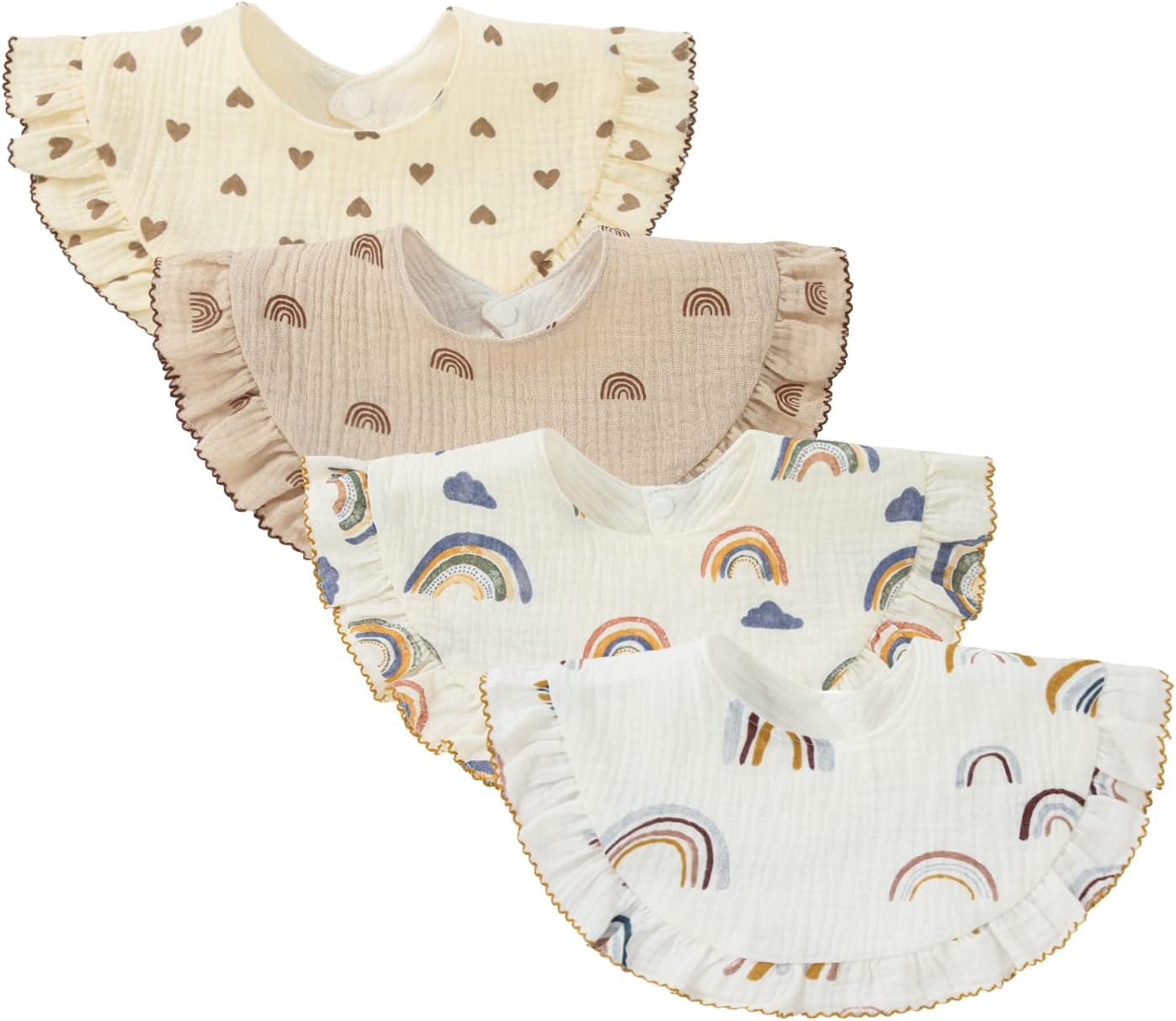 Nishine 4 pcs Unisex Baby Muslin Bandana Drool Bibs 360 Degree Rotatable Cotton Teething Feeding Drooling Bibs for Boy Girl