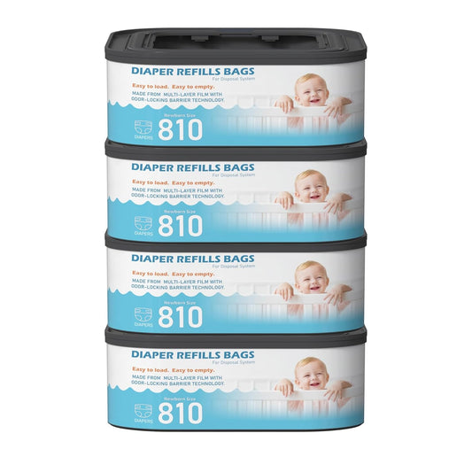 Jumbo Square Refills Disposal Bags Refill (Baby Powder Scent) Compatible with Diaper Genie Classic, Compact and Select Pails, Hold Up to 810 Newborn-Sized Diapers Per Refill, 4 Packs