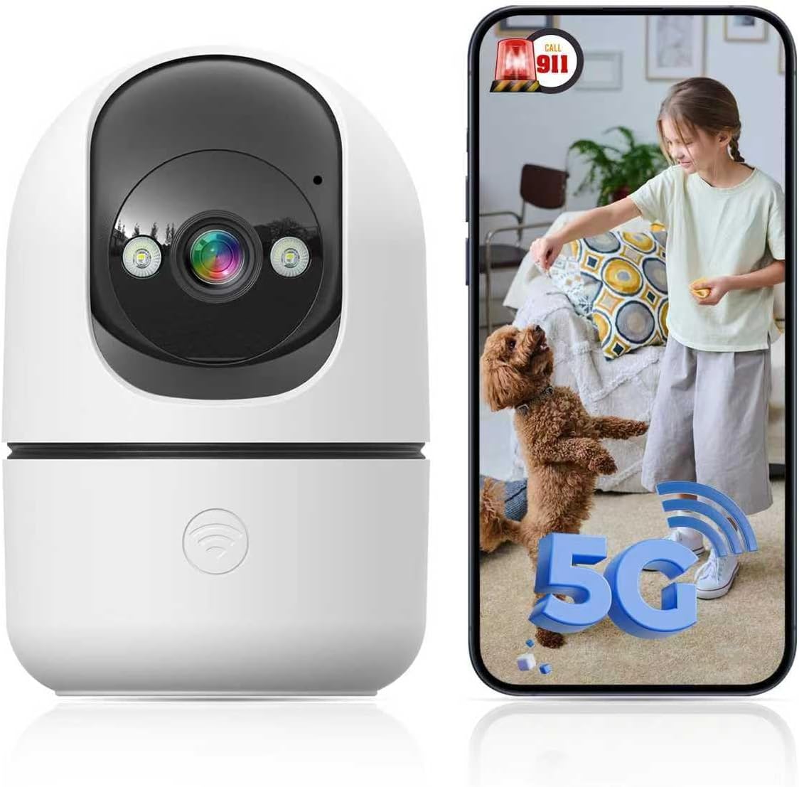 Indoor Camera 5G&2.4G WiFi Cameras for Home Security Instant 911 Alert, 360° Pan/Tilt Baby Monitor/Dog/Pet Camera AI Motion Detection Night Vision, Speaker, US Cloud Storage (1-Pack)