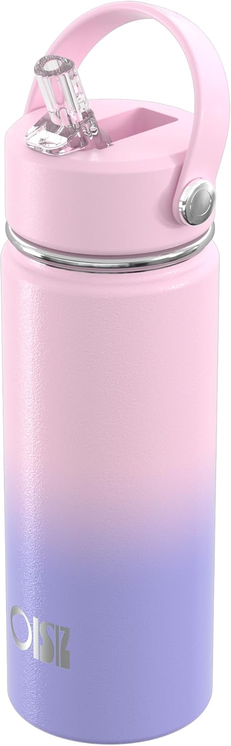 OISIZ 18oz Kids Water Bottle with Straw Lid, Vacuum Insulated Water Bottle 316 Stainless Steel Bottles for Kids for School, Leakproof Water cups, BPA Free and Keep Cold for 24 Hours,Easy to Clean