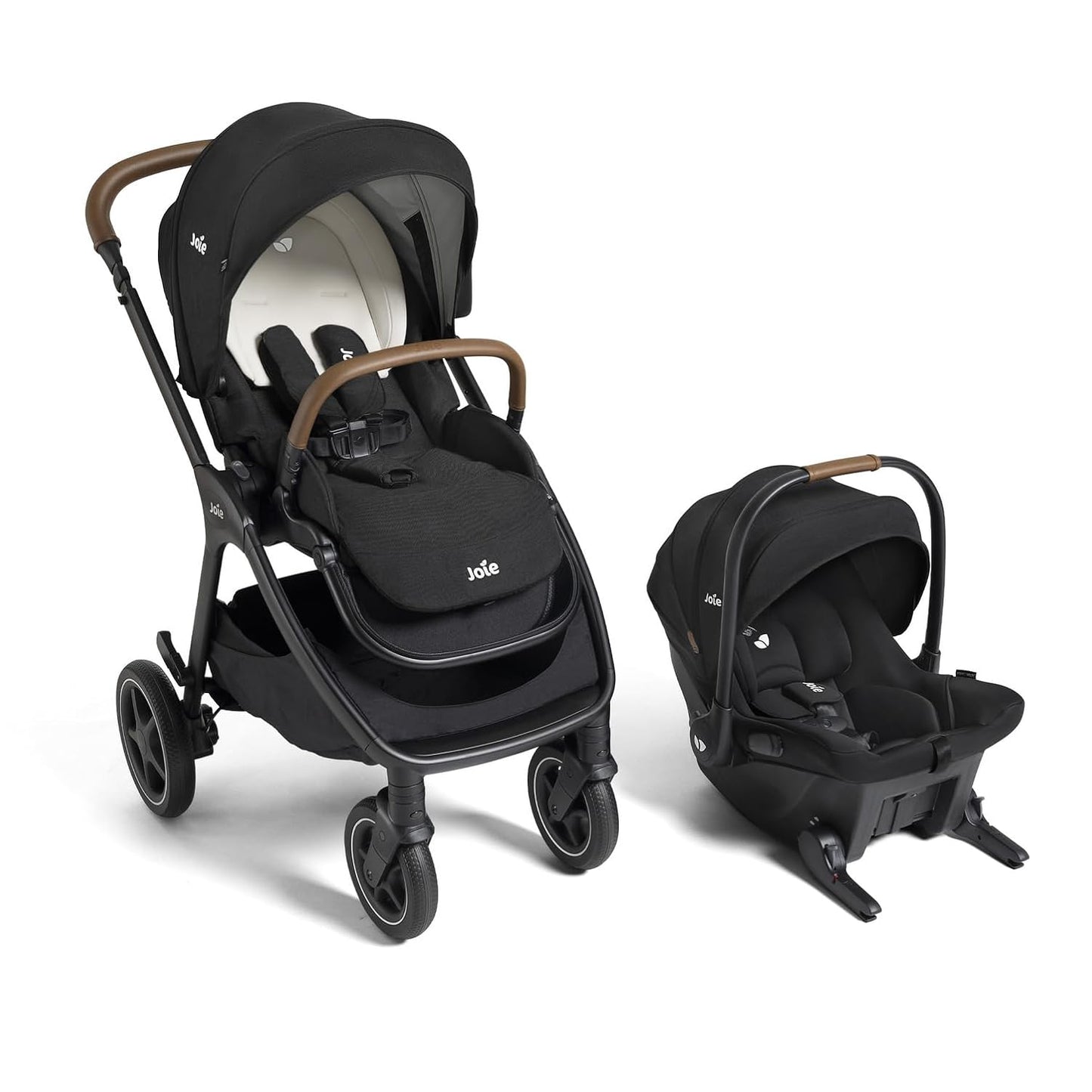 Joie, Kava and Rue Travel System - 3-in-1 Stroller, Lightweight Infant Car Seat & Anti-Rebound Base, All-Wheel Suspension, Reversible Seat (Shale)