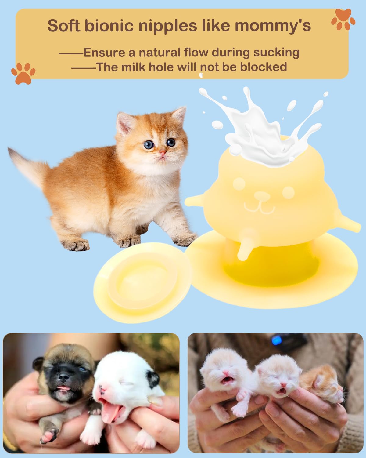 Puppy Bottles for Nursing Puppy Milk - 230ML Upgrade Puppy Feeder for Multiple Puppies, Kitten Bottle Feeding Kit,4 Nursing Nipples for Kittens,Puppies (Yellow)