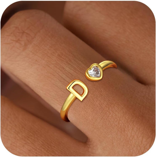 C-leen Christmas Gifts for Grandkids Teens Girls - 18K Gold Plated Adjustable Initial Rings for Women Girls Dainty Gold Rings Christmas Gifts for Women Teen Girl Trendy Stuff