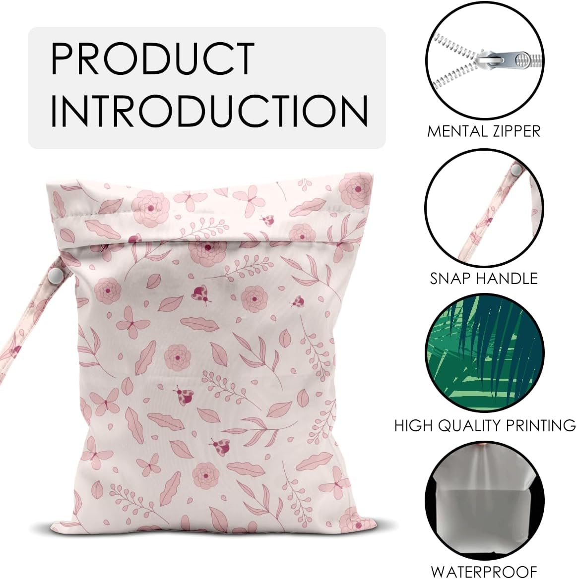 Wet Bag for Swimsuit Pool Travel Baby Cloth Diapers Dirty Yoga Gym Clothes Beach Bags Summer Gifts for Women Men Beach Vacation Essentials Pink Flowers Waterproof Wet Dry Bag Travel Laundry Bags